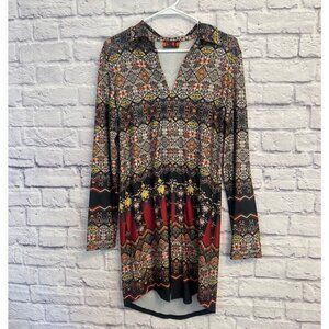ISLE by Melis Kozan‎ Tunic Dress Bohemian Print Long Sleeve Multicolor S